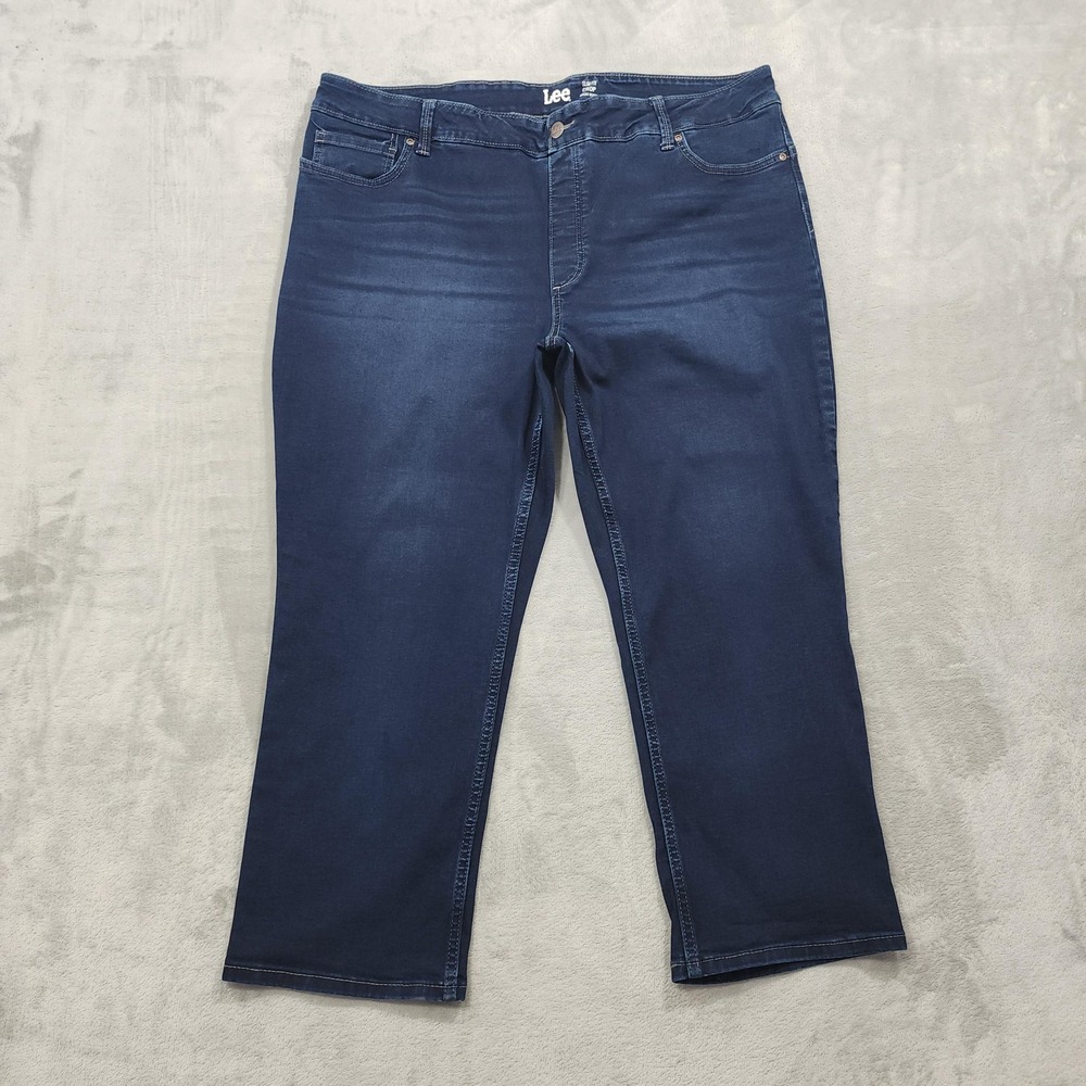 Lee Jeans Womens 20 Blue High Rise Slim Fit Crop Stretch Dark Wash Denim Casual